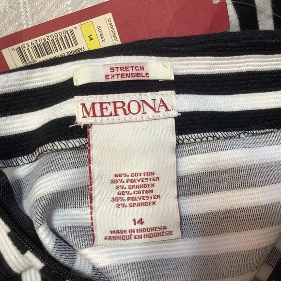 Merona Skirt Ladies Size 14 Stretch Zipper Stripes Cream Black - Picture 4 of 12